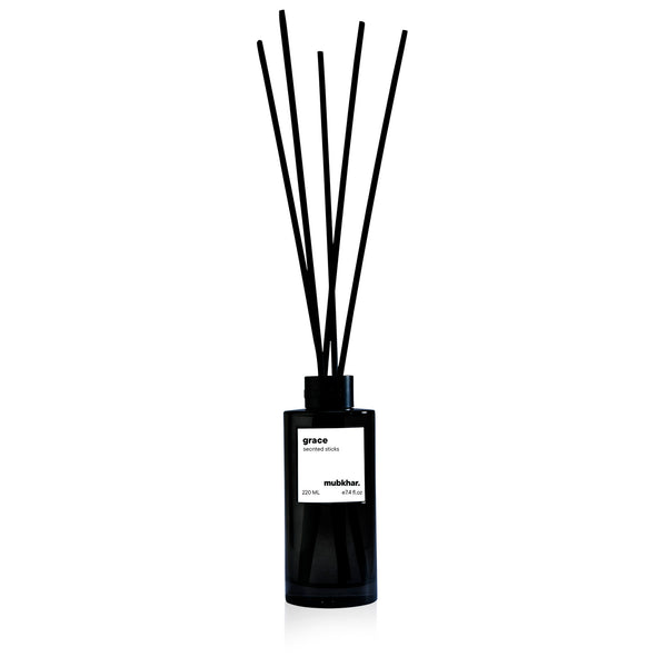 An exquisite Air Fresheners fragrance: Grace Reed Diffusers , presented in a Glass Bottle, part of the Grace Line. This Incense Sticks belongs to the Cool Spices Scent Family with captivating Bergamot | Musk | Amber Perfume Notes